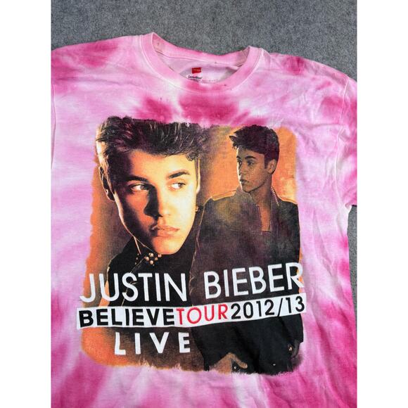 Hanes Other - tie-dye design with a graphic from Justin Bieber's 2012-2013 Believe Tour.